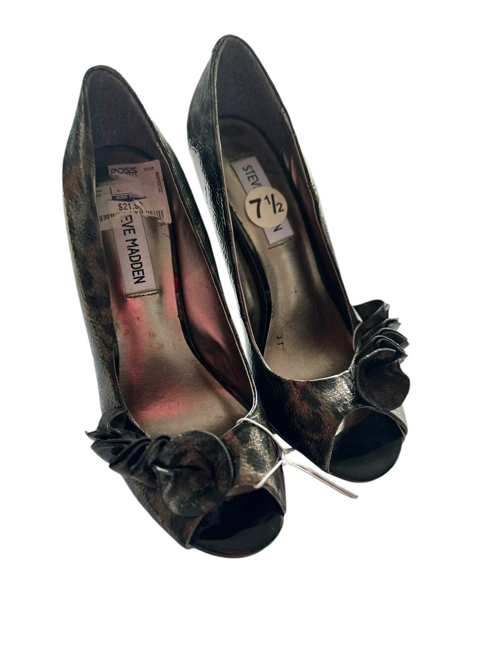 Steve Madden High Heels Womens Size 7.5 Sexy Metallic Black Open Toe NEW NWT